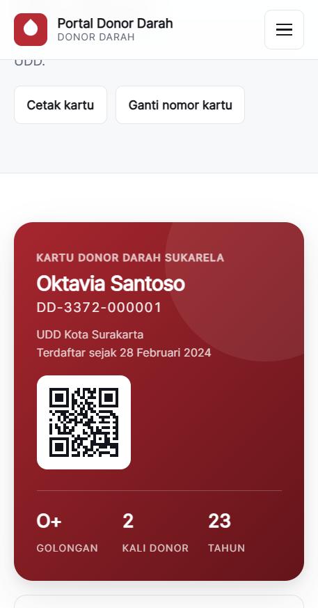 Kartu donor digital berQR di layar HP