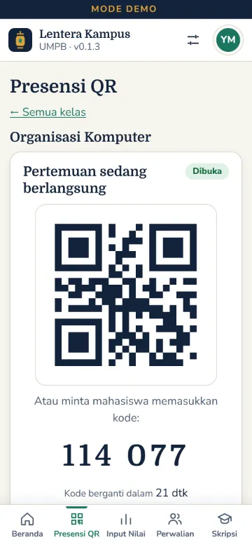 Presensi QR di portal dosen