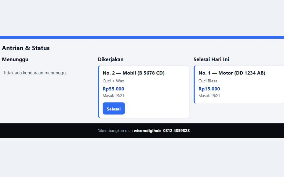 Layar Antrian & Status Tokiva Cuci