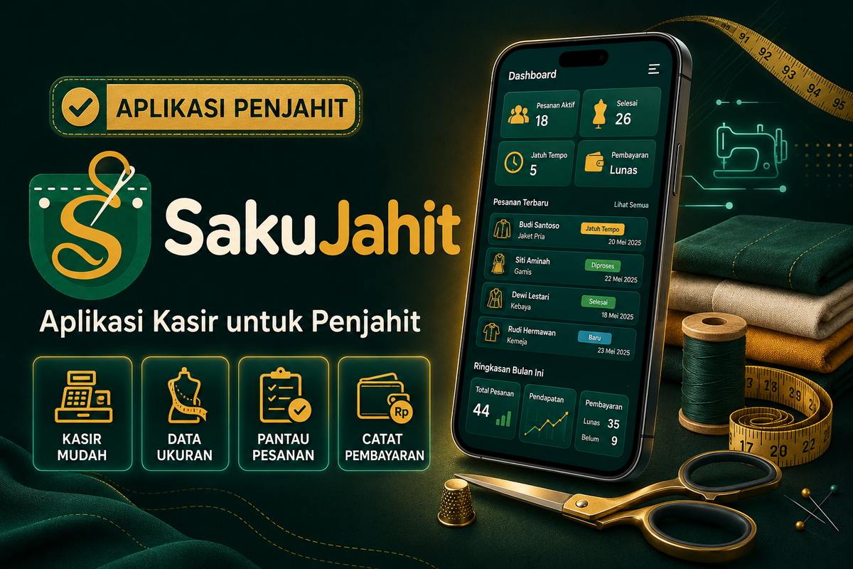 SakuJahit — Aplikasi Manajemen Usaha Jahit (Sekali Bayar)