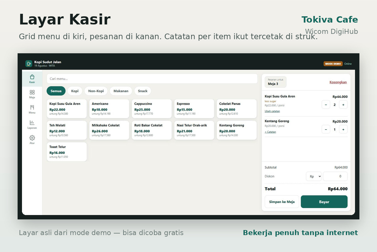 Tokiva Cafe — Aplikasi Kasir Cafe Offline (Sekali Bayar) - Image 2