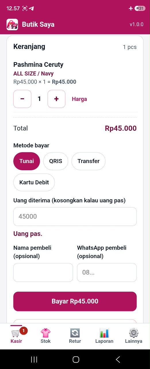 Tokiva Butik – Aplikasi Kasir Butik, Stok per Ukuran (Sekali Bayar) - Image 2