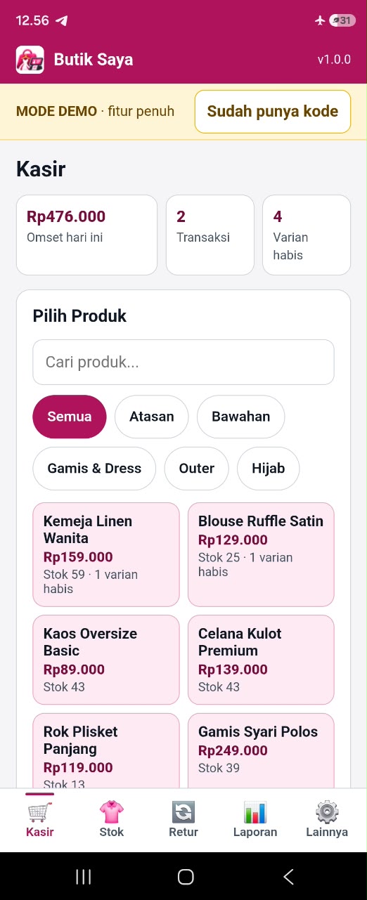 Tokiva Butik – Aplikasi Kasir Butik, Stok per Ukuran (Sekali Bayar) - Image 3