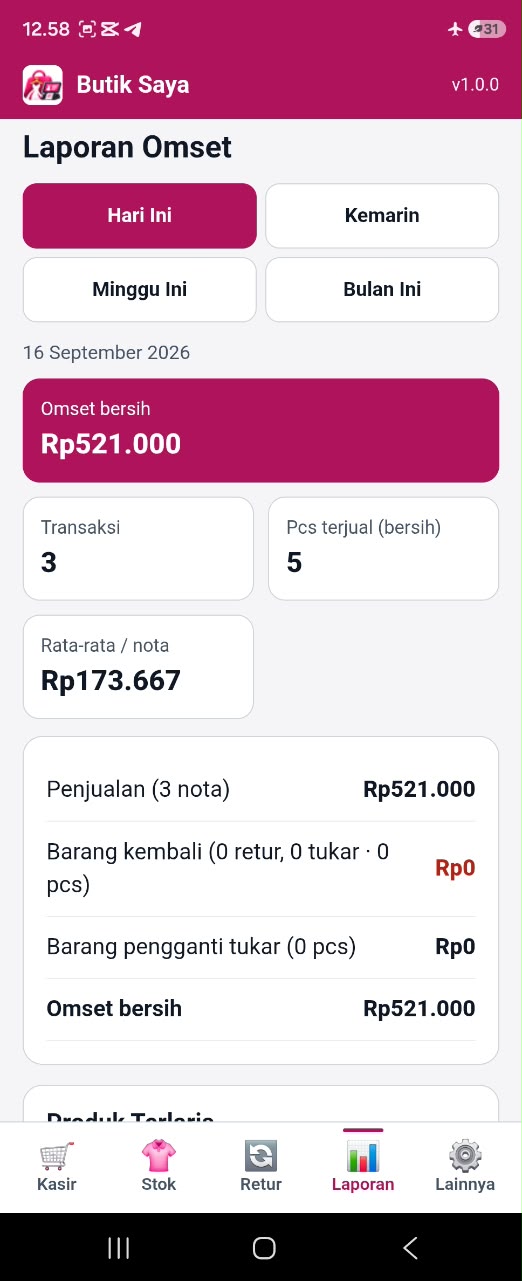 Tokiva Butik – Aplikasi Kasir Butik, Stok per Ukuran (Sekali Bayar) - Image 4