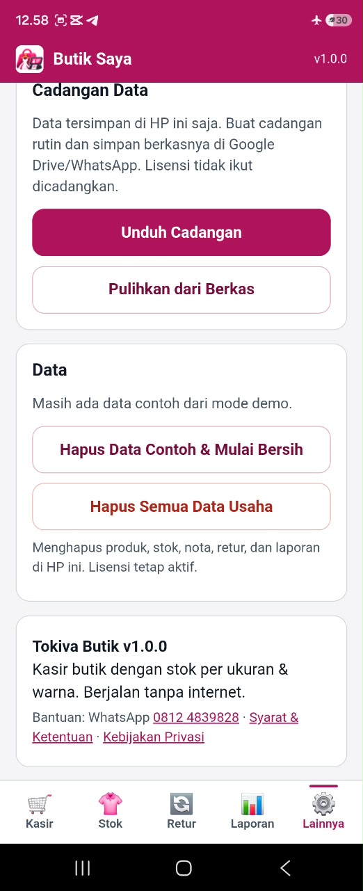 Tokiva Butik – Aplikasi Kasir Butik, Stok per Ukuran (Sekali Bayar) - Image 5