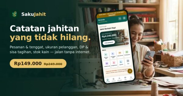 SakuJahit — aplikasi usaha jahit, Rp149.000 sekali bayar