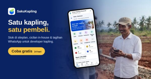SakuKapling – software jual beli tanah kavling: stok siteplan, cicilan, tagihan WA