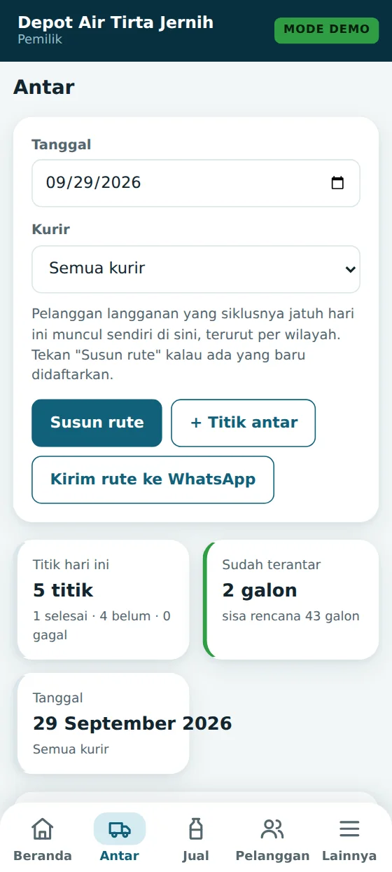 Daftar antar Tokiva Galon dari pelanggan langganan