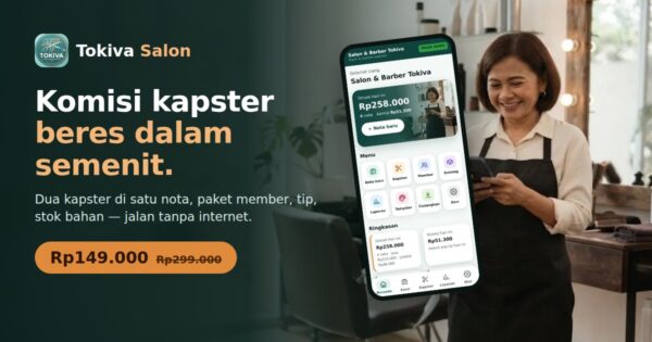 Tokiva Salon — kasir salon & komisi kapster, Rp149.000 sekali bayar