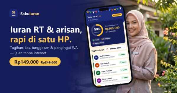 Saku Iuran: aplikasi iuran RT dan arisan, Rp149.000 sekali bayar
