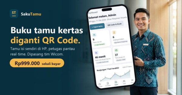 Saku Tamu: buku tamu digital pakai QR Code, Rp999.000 sekali bayar, dipasang tim Wicom